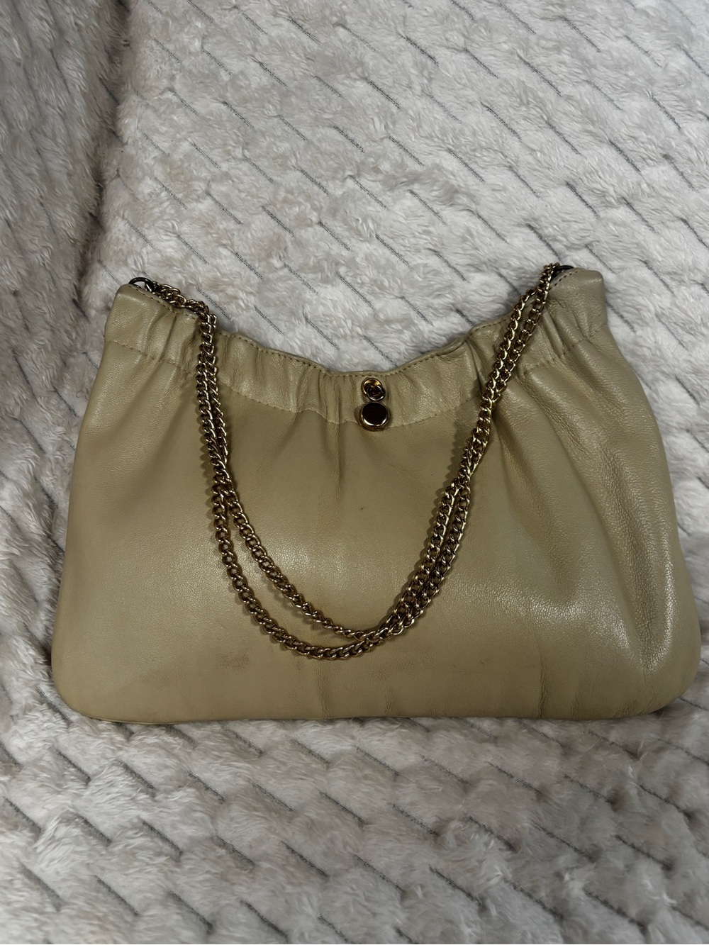 Vintage Cream Leather Clutch Shoulder Bag Gold Chain No Brand